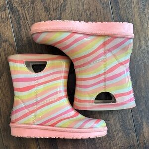 UGG Kids Pink and Yellow Striped Rain Boots